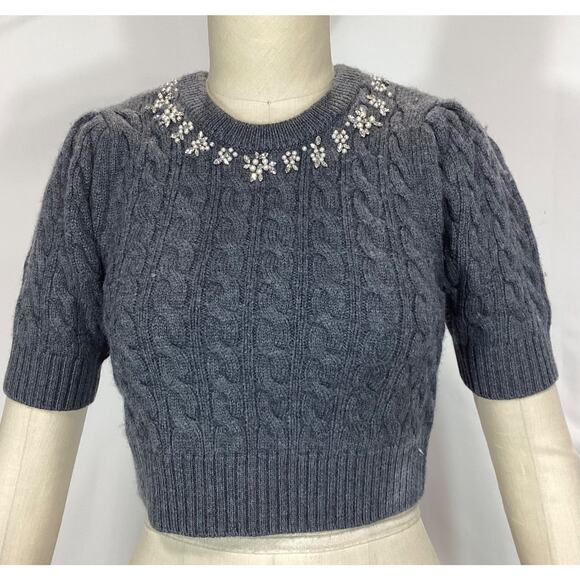 Loveshackfancy 'Chapelle' Black Crop Sweater Size S - Picture 2 of 4